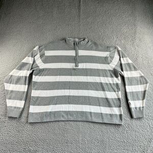 Adidas Sweater Mens Extra Large Gray White Striped 1/4 Zip Pullover‎ Outdoor